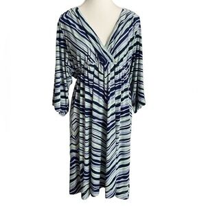 Soma Blue Green Striped V-Neck Soft Casual Lounge Dress